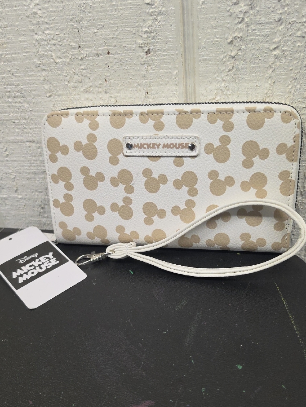 Disney Beige & White Mickey Mouse Zip Wristlet